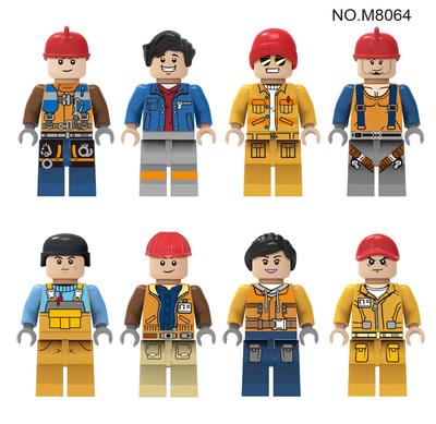 M8064 8pcs Construction Workers and Engineers Professional Building Block Doll Toys