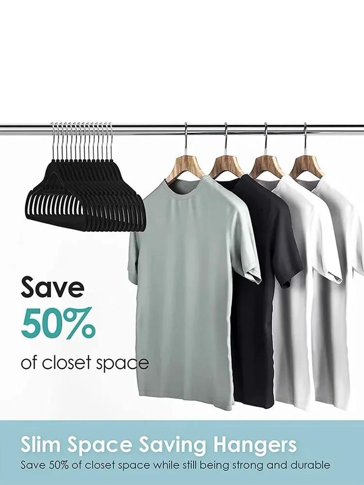 Wieszak na ubrania 44,5 cm, antypoślizgowy, z flokowaniem, bezszwowy, plastikowy wieszak domowy z hakiem obrotowym o 360 stopni