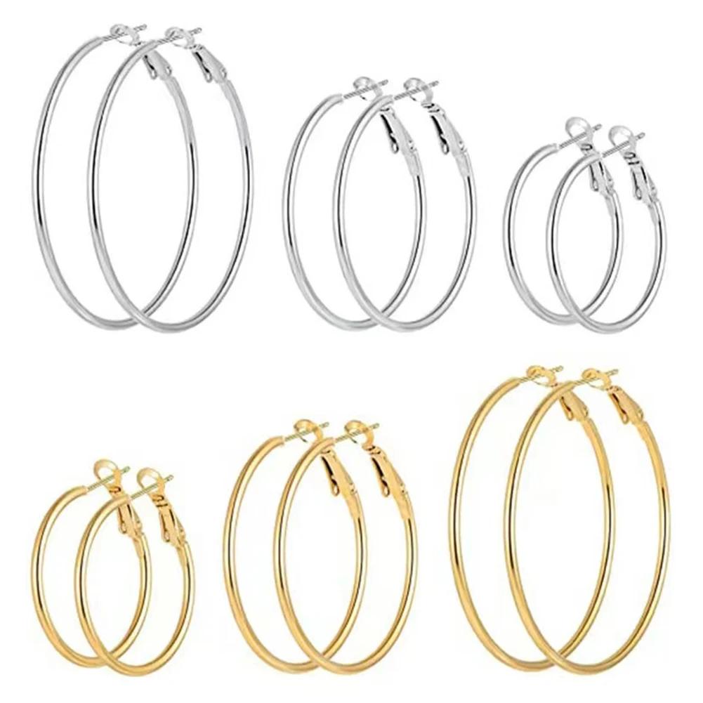 

6PCS Hoop Earrings Stainless Steel 30/40/50mm Dangle Earrings Gold and Silver Party Wear Earrings Gifts for Birthday Christmas
