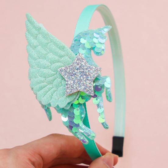 Mädchen Stirnband Dreidimensional Leicht Unicorn Wings Design Stirnband mit Pailletten Stern Dekoration Auftritte Halloween Kostüm Haar Accessoire