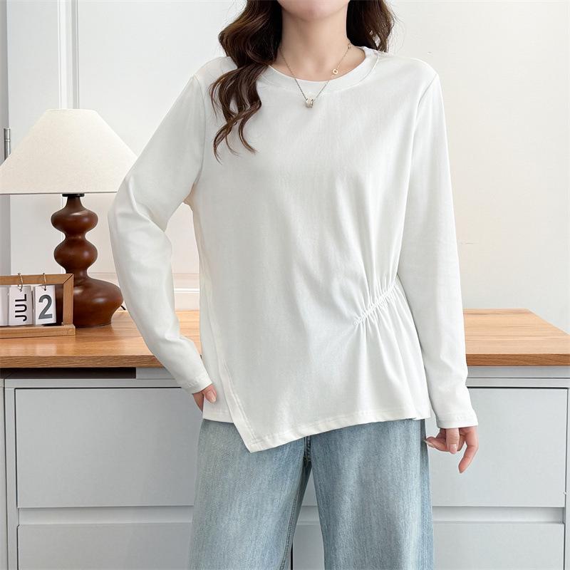 

2026 Spring Women s Plus Size Irregular Long Sleeve Round Neck Casual Base Layer Top 2XL білий