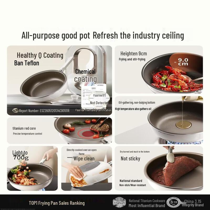Qiwei Titanium Ceramic Non-Coated Non-stick Multifunction Frying Pan