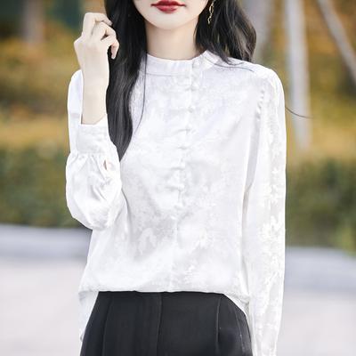 Chinese Style Shirt for Women's Spring New Style Small Stand Collar High-end Long-sleeved Top Retro Shirt Shirt