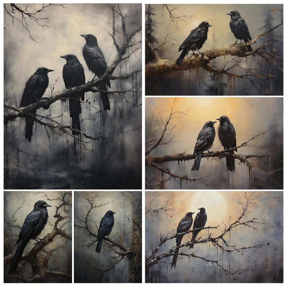 Terror Dark Blackbirds Oil Posters Classic Crow Halloween Prints Gothic Canvas Painting Wall Art Pictures Home Living Room Decor