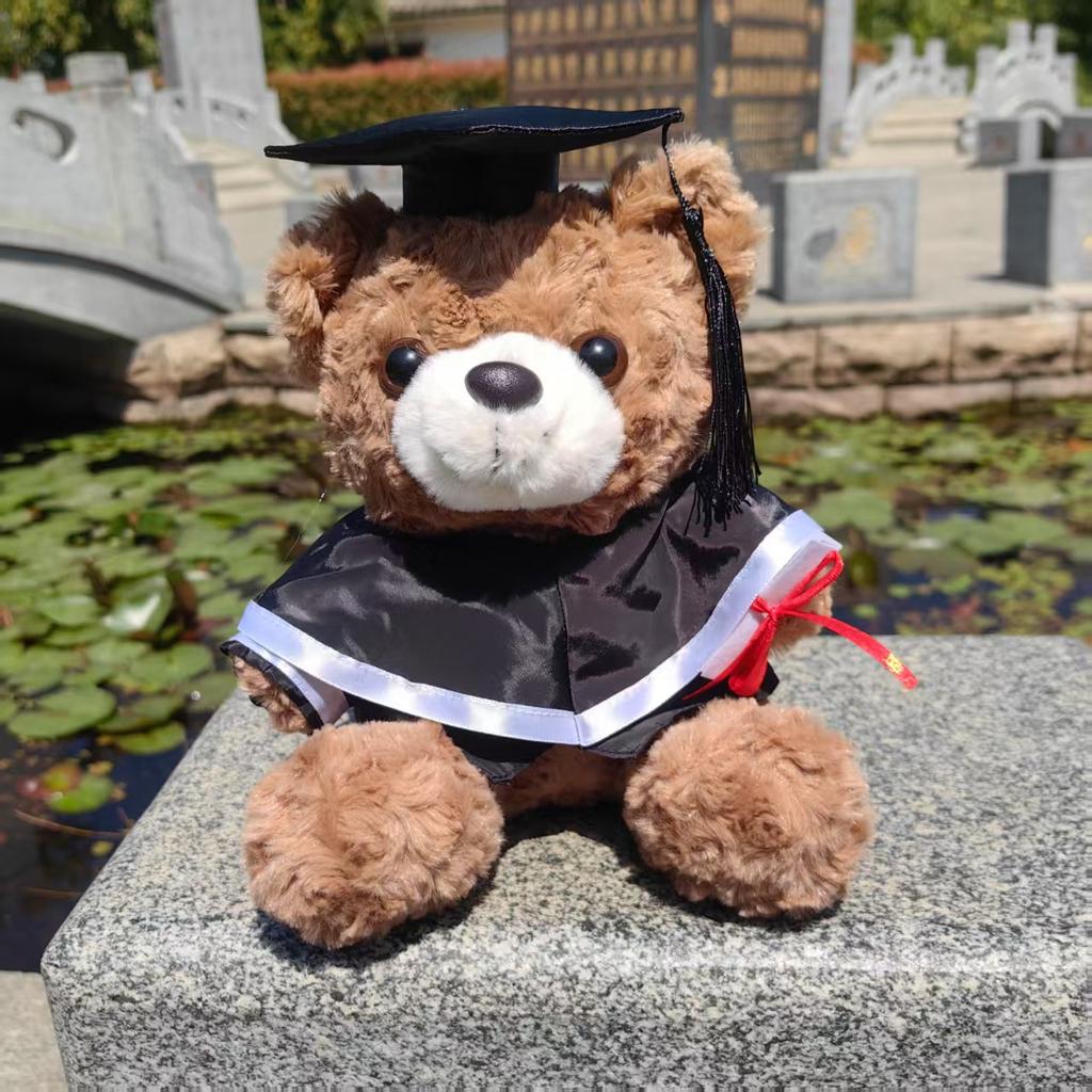 Graduation Bear Student Doctoral Student White Khaki Bear Doll Twisted Flower Plush Bear College Student Souvenir