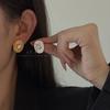 Retro Hammer Swirl Pearl Stud Earrings Matte Gold Silver Round Niche Literary Commuter Versatile Elegant Earrings Women