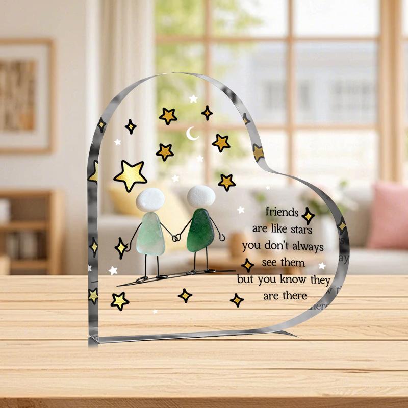 2D Flat, "Friends Are Like Stars" Acrylic Friendship Gift Desktop Decoration Plaque, Hand In Hand and Star Design, Suitable for Wall Decoration, Porch