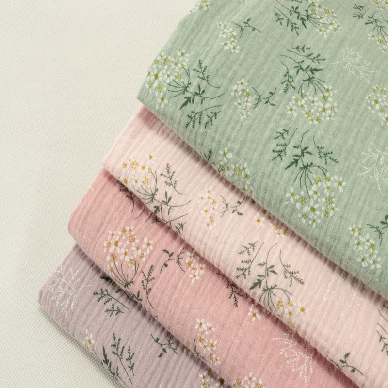 100X135cm Soft Floral Pajamas Nightdress Cotton Gauze Fabric Rose Printed Crepe Cotton Long-sleeved Ins Style Homewear Fabric