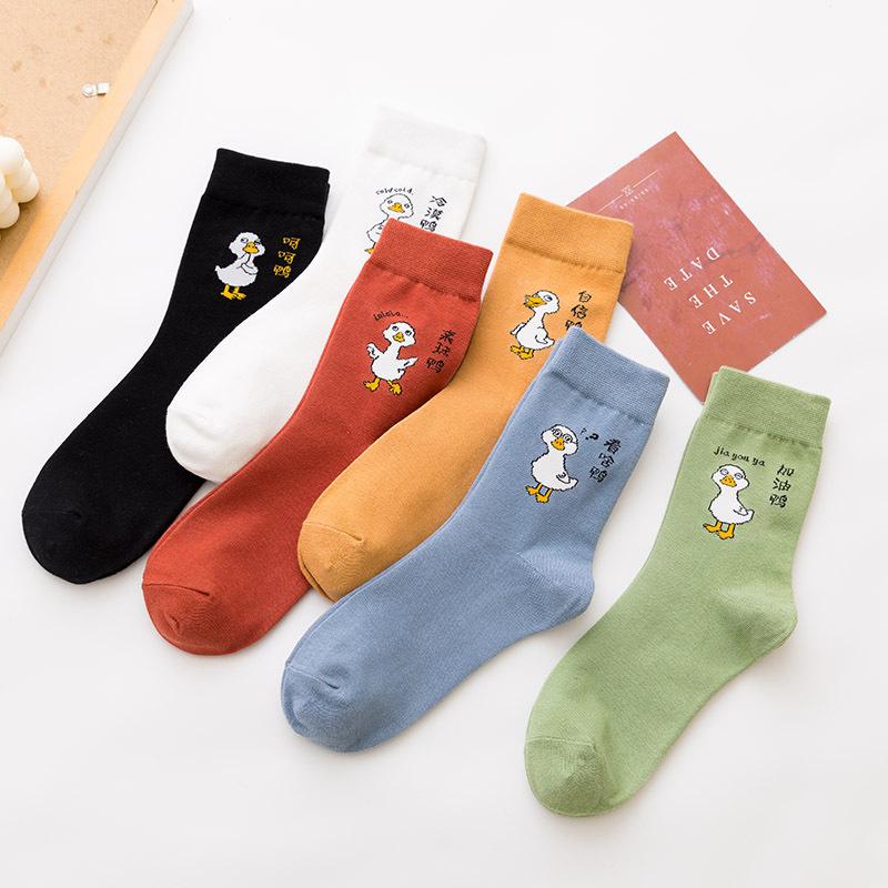 

1 пара женских дышащих мягких забавных хлопковых длинных носков с уткой в ​​японском стиле, чулки средней длины