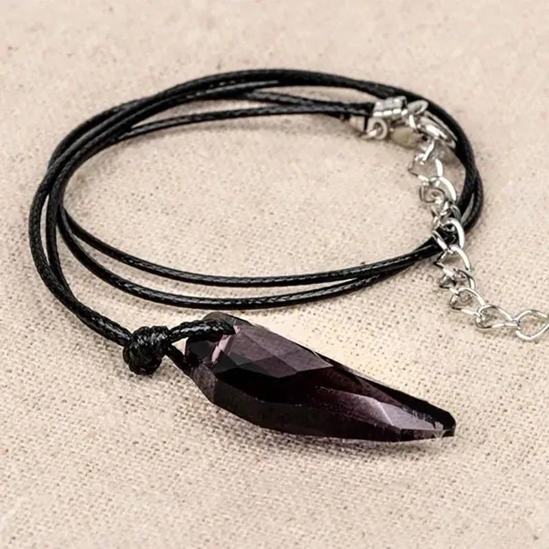 Ready Stocked Crystal Wolf Tooth Wax Rope Pendant Couple Necklace New Fashion Unisex JewelryHot Sell