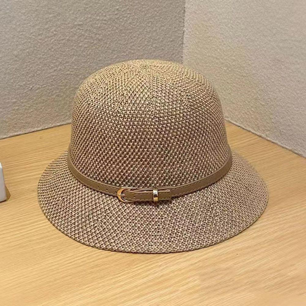 Hats UV Protection Caps Outdoor Straw Hats PU Leather Belt Women Sunscreen Hats Summer Bucket Hats