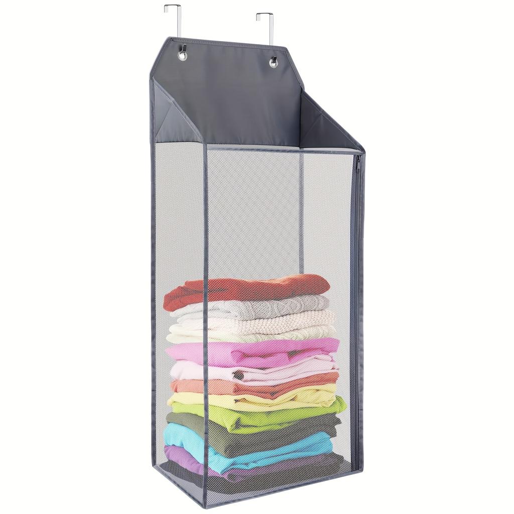 1pc Foldable Wall Hanging Mesh Laundry Basket Door With Zipper For Storing Dirty Clothes Suitable For Bathrooms And Dormitories