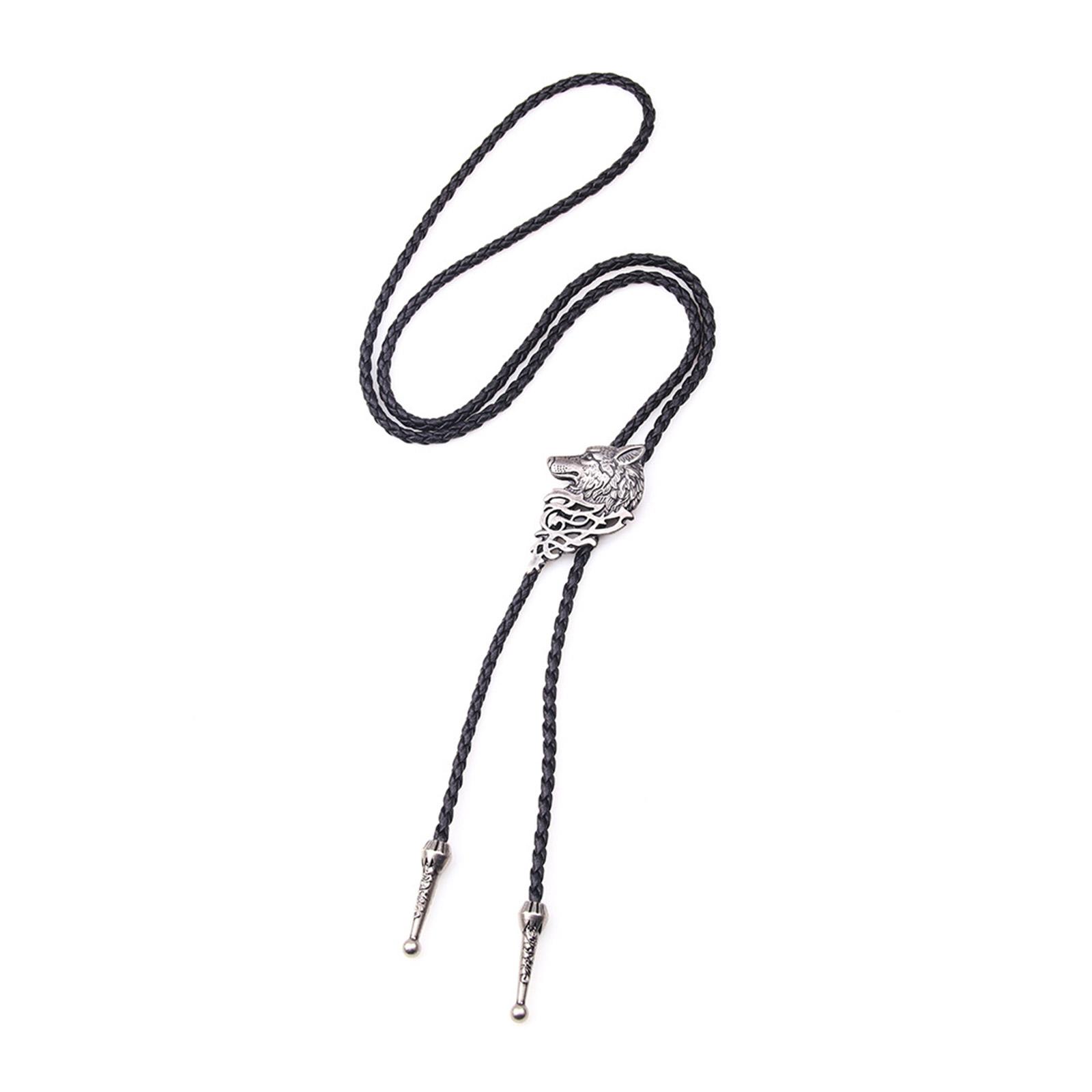 Braided Shoestring Wolf Bolo Tie with Metal Wolf Rodeo Cowboy Necktie Necklace Country Style Bolo Tie Rodeo Cowboy античный серебряного