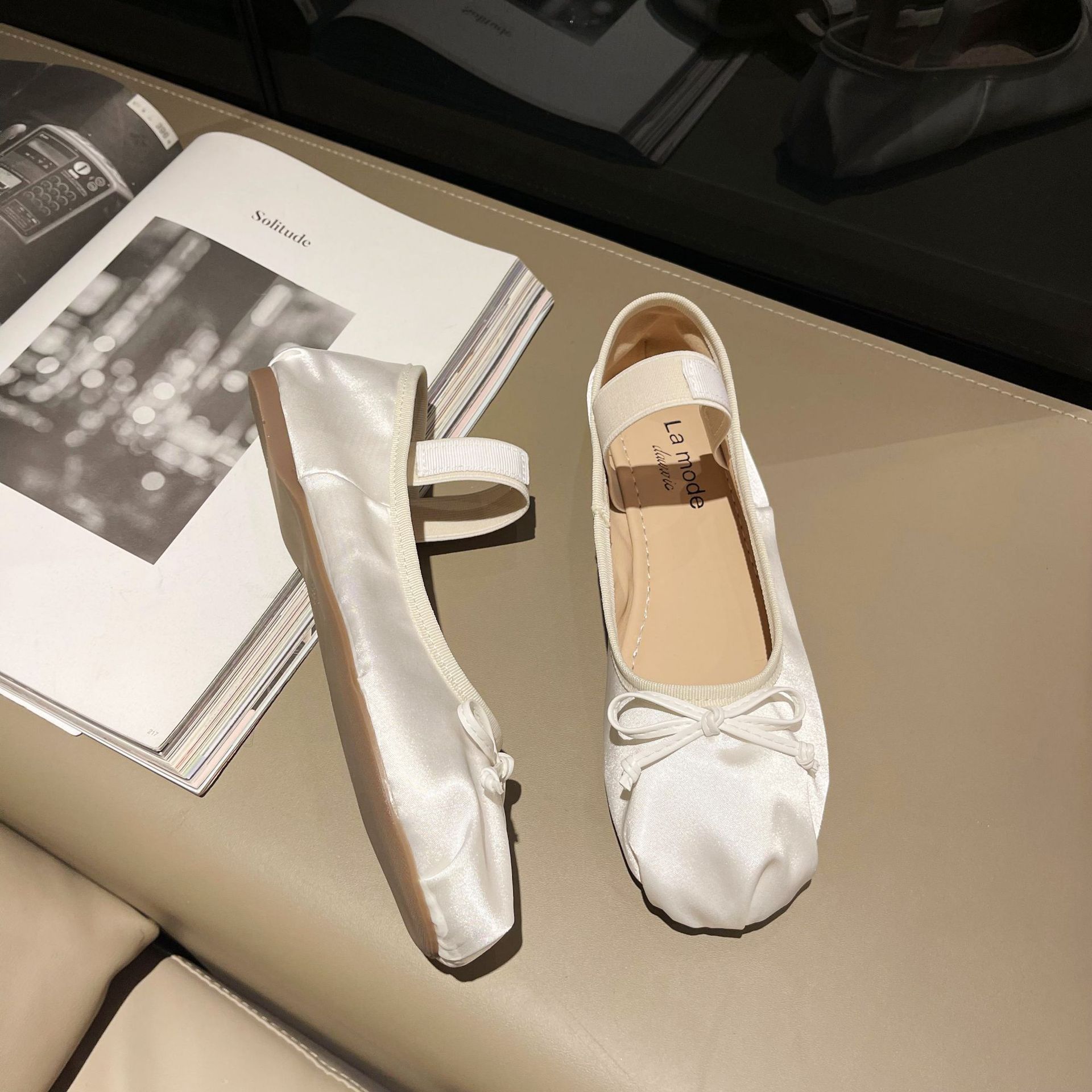 

Gentle single shoes spring new women s shoes Mary Jane shoes sweet elegant bow shallow mouth flat ballet shoes 35 бежевий