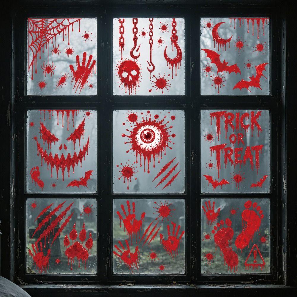 Scary Realistic Bloody Handprint Stickers Electrostatic Window Decals Floor Decoration