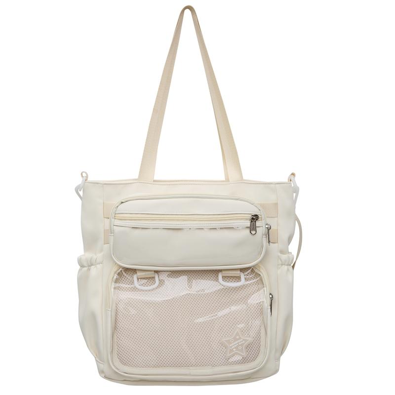 Solid Color Transparent Crossbody Bag Student Handbag Women's Large Capacity Shoulder Tote Bag with Pen Bag