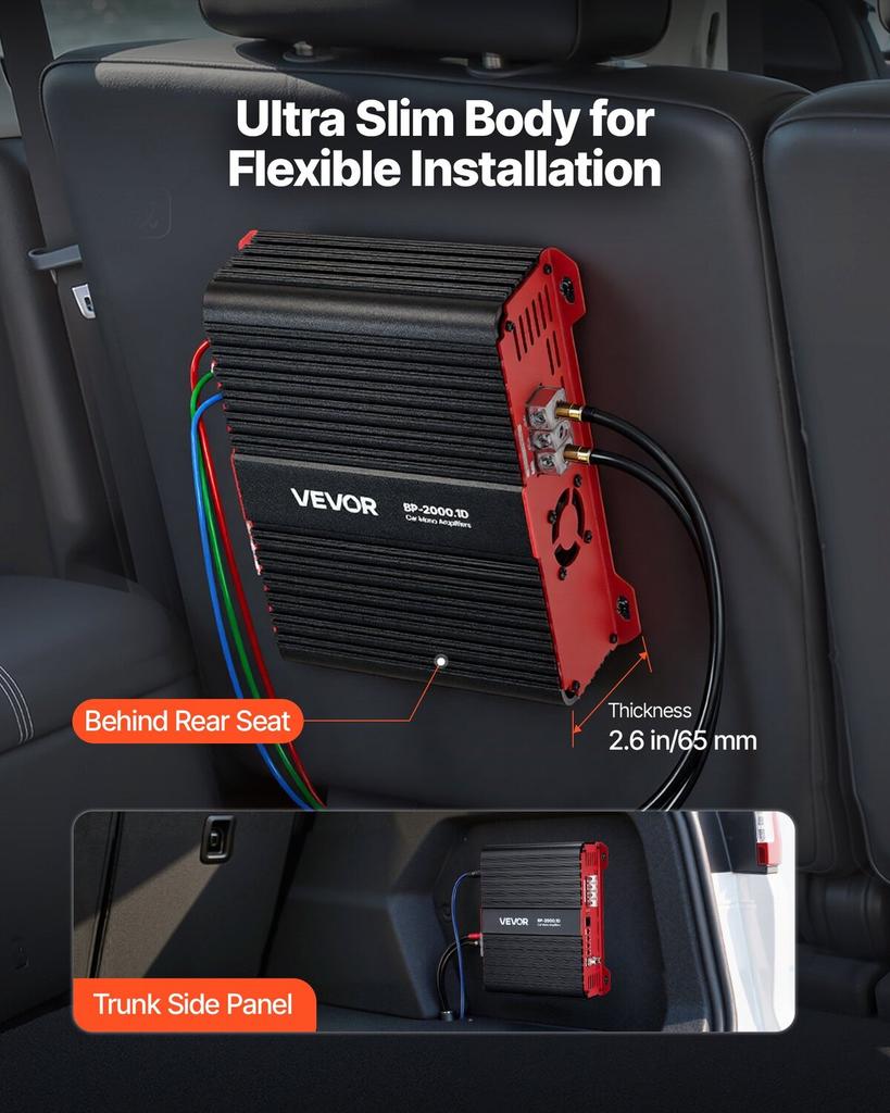 Monoblock Car Amplifier, 2000W RMS MAX, 1/2/4 Ohm Stable, 1-Channel Class D Car Audio Amplifier with Remote Subwoofer Level Control, Low Pass Filter