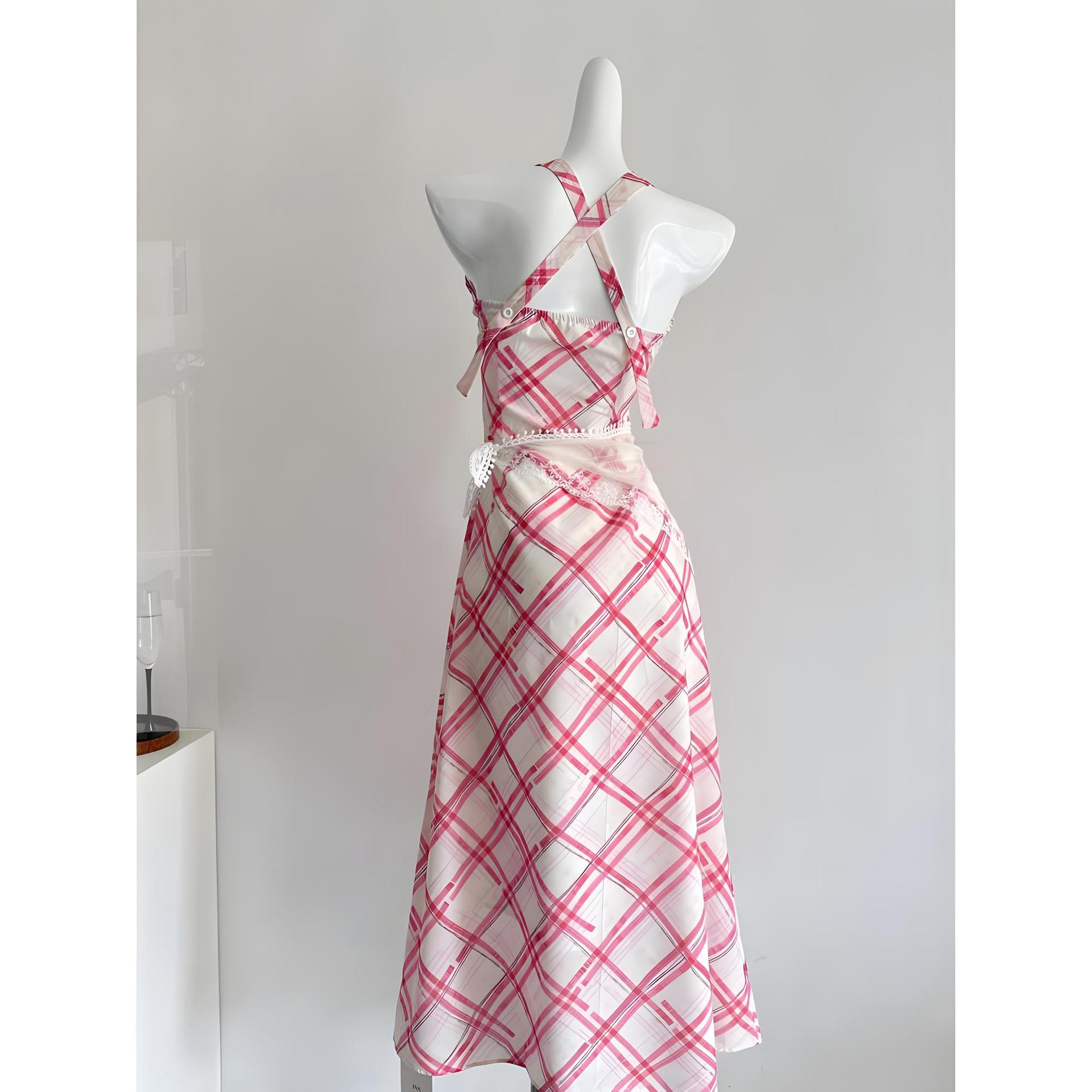 

Super good-looking waist a-word skirt long skirt holiday style temperament v-neck neck dress women s casual spring and summer new models XL- (recommended 110-60kg)