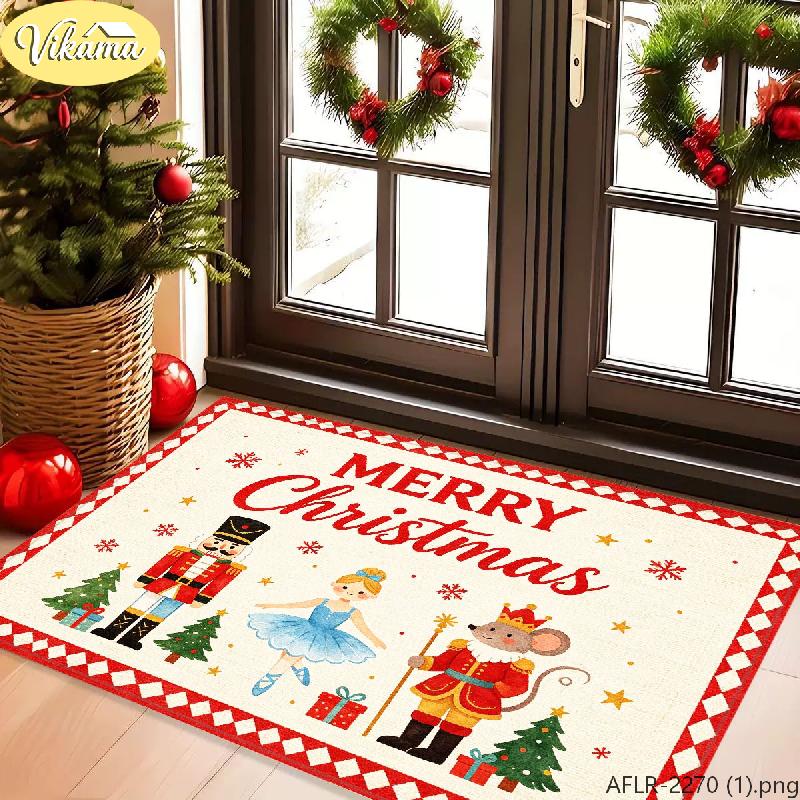 Retro Welcome-Style Christmas Nutcracker Doormat, Non-Slip, Absorbent Entryway Mat, Festive Home Christmas Decor Rug