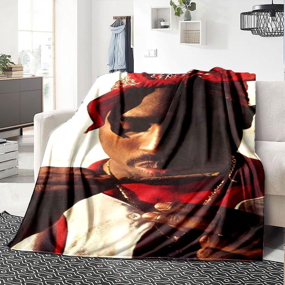 1pc 2PacHip Hop Blanket Soft Lightweight All Season Multi Purpose Throw for Sofa, Bed, Office & Picnics, French Style with Iconic Album Art & Quotes