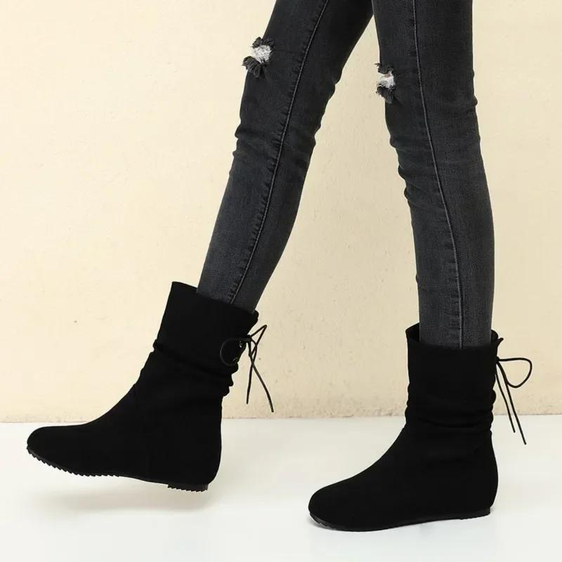 Fashion Ladies Shoes On Sale 2024 Lace Up Women's Boots Winter Round Toe Warm Solid Short Barrel Low Heel Large Size Fashion Boots