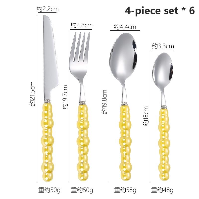 

24-Piece Pearl Handle Stainless Steel Cutlery Luxury Forged Knife Fork Spoon Shell Spoon Kits Dessert Steak Dining Tableware
