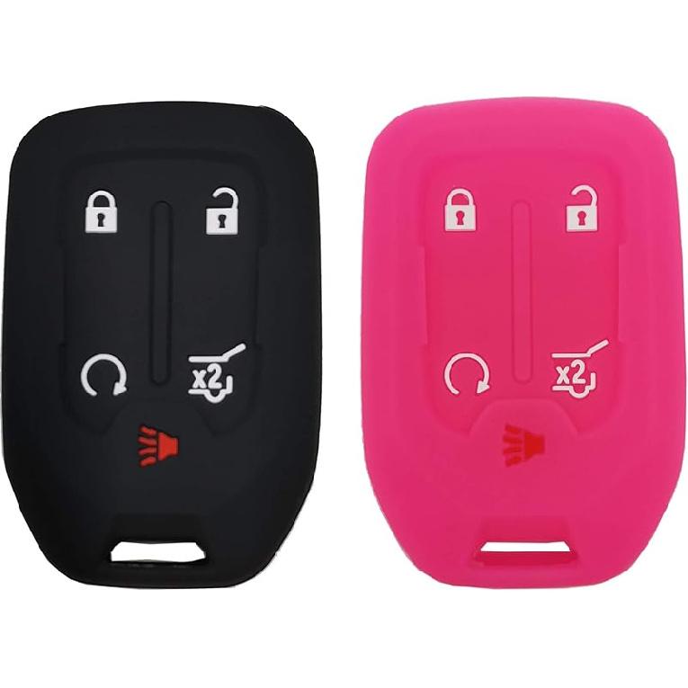 2 Pcs Smart Key Fob Cover Case Protector Fit for GMC Acadia Terrain Yukon Chevrolet Suburban Tahoe Keyless Entry Remote Fob Skin Jacket Holder Key