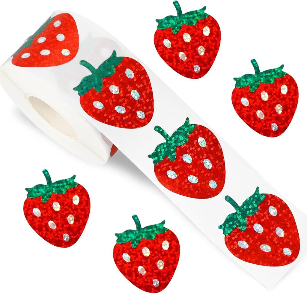 500Paste/Volume   2.5cmStrawberry Alien Laser Stickers Sealing Stickers Decorative Gift Box Adhesive Stickers Labels