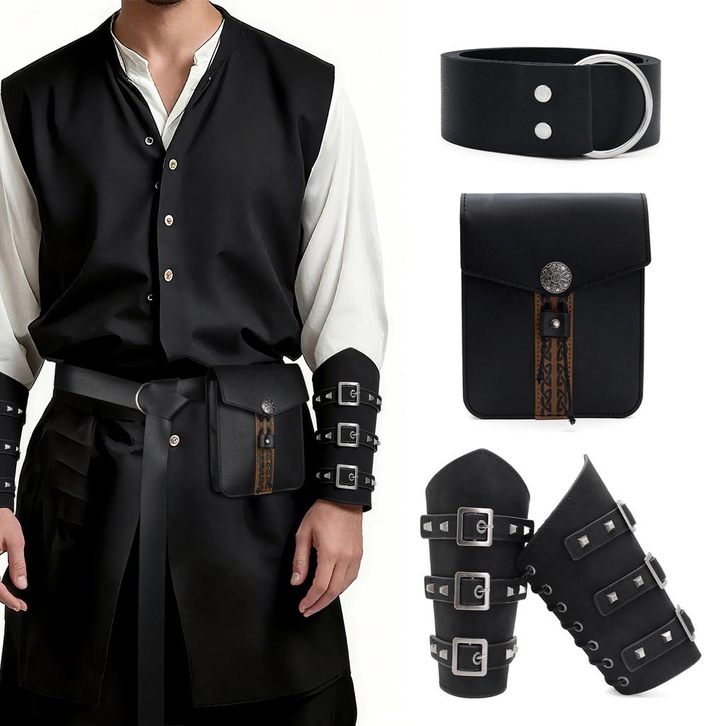 Renaissances Costume Vikinges Costume Accessories Set Medieval Pirate Leather Belt Bracers Cosplay Halloween Costumes