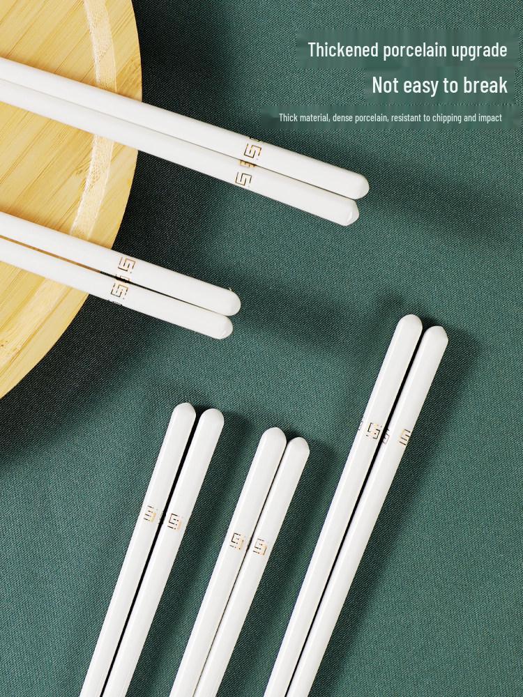 10 Pairs of High-Temperature Fired Gold Ceramic Chopsticks - Fade and Deform Resistant Bone China for Household Use