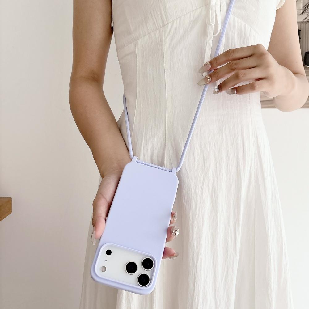 Matte Silicone Soft Case For iPhone 17 Pro Max Air 16 15 13 12 11 14 Plus Crossbody Lanyard Necklace Anti-Lost Cord Strap Cover