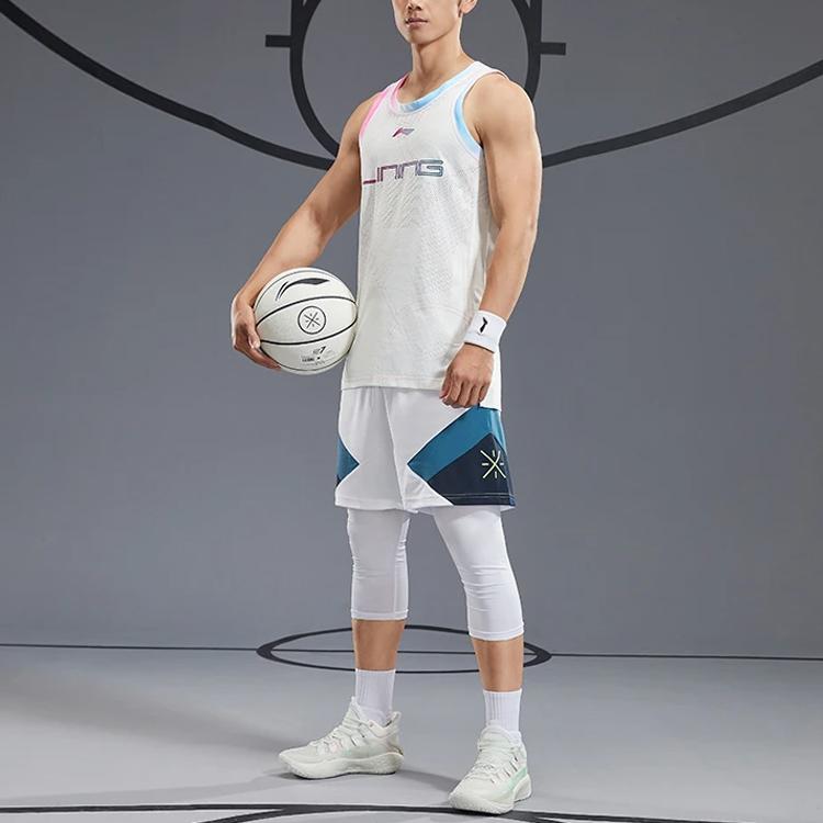 Li Ning Sports Basketball Series Logo Print Gradient Mesh Breathable Training Vest Men Vests Cloud-White AAYR391-1