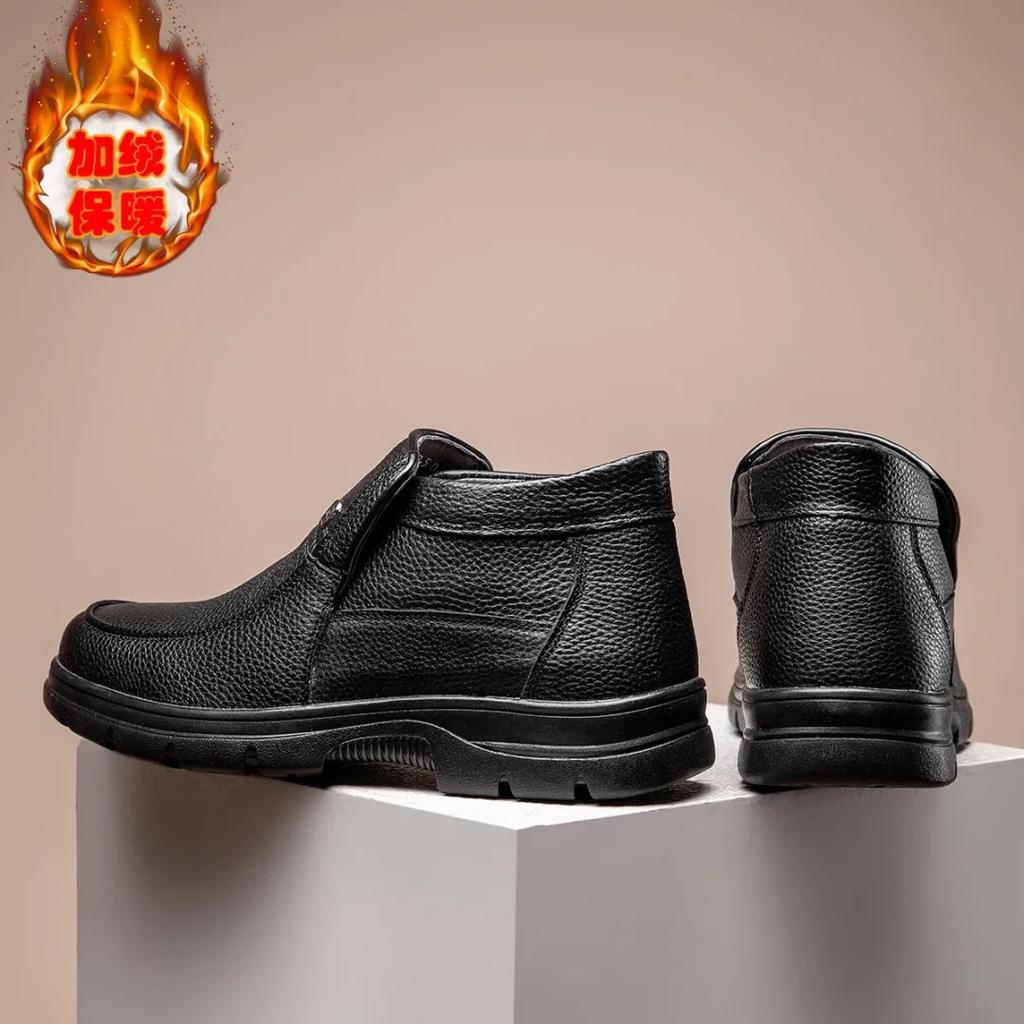 Winter men's cotton shoes men's shoes leather wool in the elderly piled thickened non-slip elderly father warm leather shoes