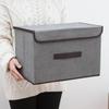 Foldable Dustproof Linen-Style Storage Box with Lid for Clothes and Sundries