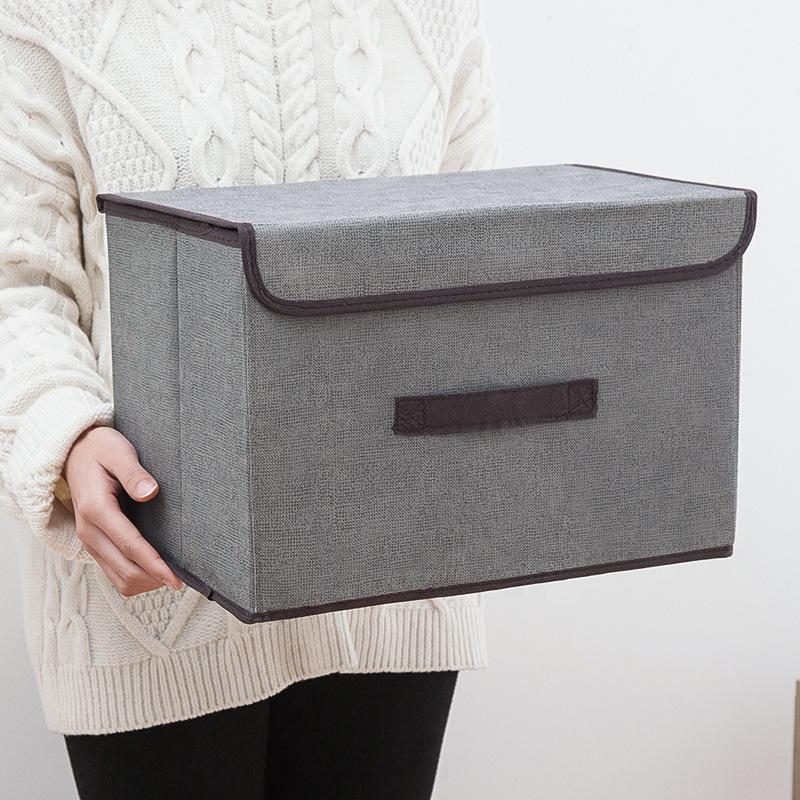 Foldable Dustproof Linen-Style Storage Box with Lid for Clothes and Sundries