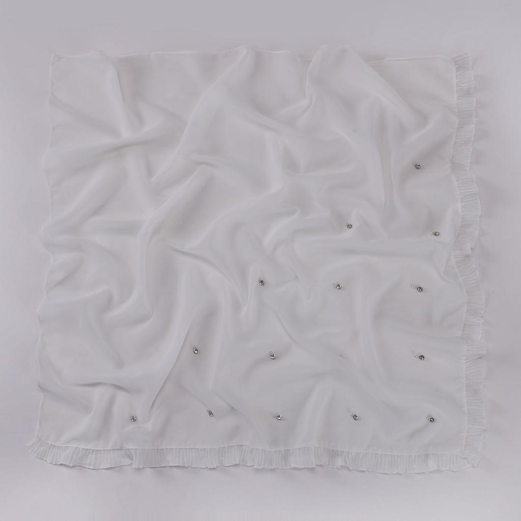 Women S Ethnic Lace Chiffon Square Scarf With Beads And Rhinestones