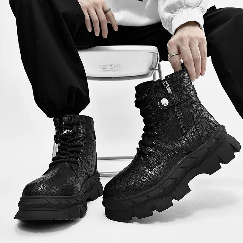 Fashion New High Quality Men's Shoes High Top Fashion Versatile Casual Shoes Thick Soled Height Increasing Mountaineering Sports Shoes