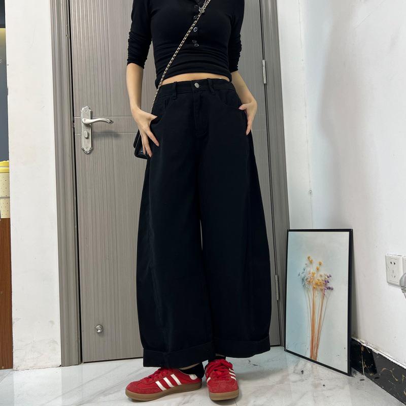 

Plus Size Coffee Nine-Point Jeans: Retro, High Waist, Slim Fit, Wide Leg for Pear Shape Women XXXXXL