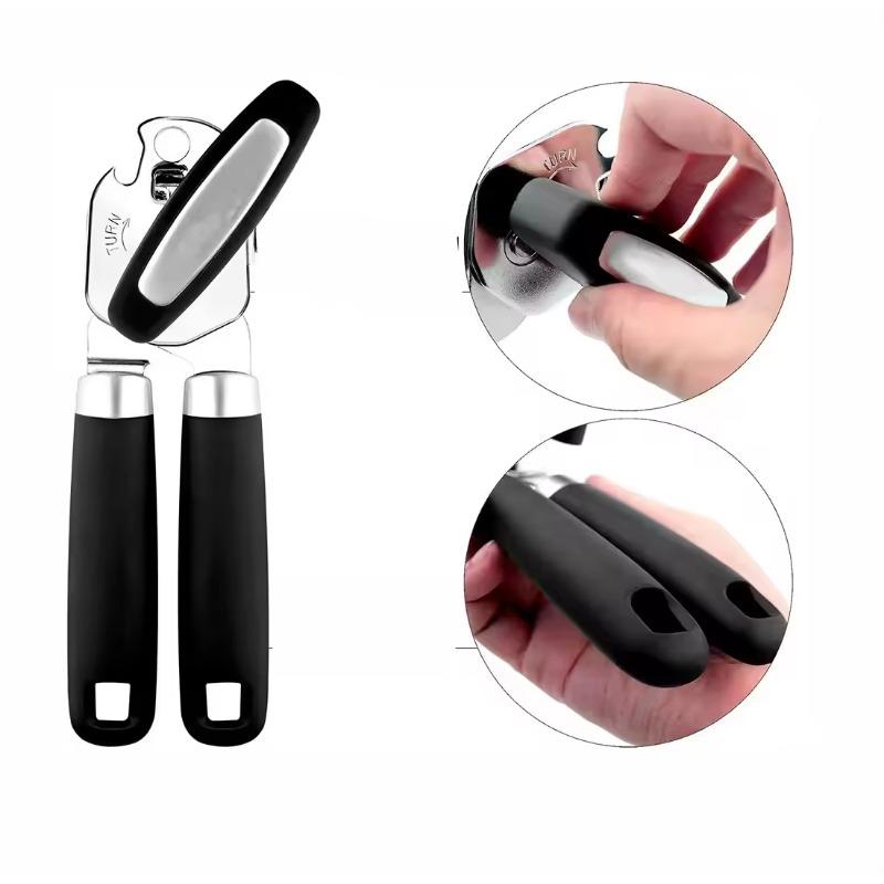 Heavy Duty Stainless Steel Can Opener with Ergonomic Handle for Kitchen Safety Smooth Edge Cut and Built-in Bottle Opener 6