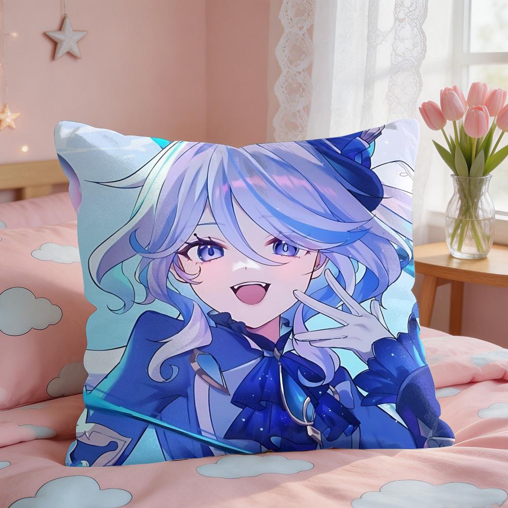 Furina Genshin Impact Cushion Cover Square Short Plush Pillow Case Living Room Sofa Home Decor Funda X