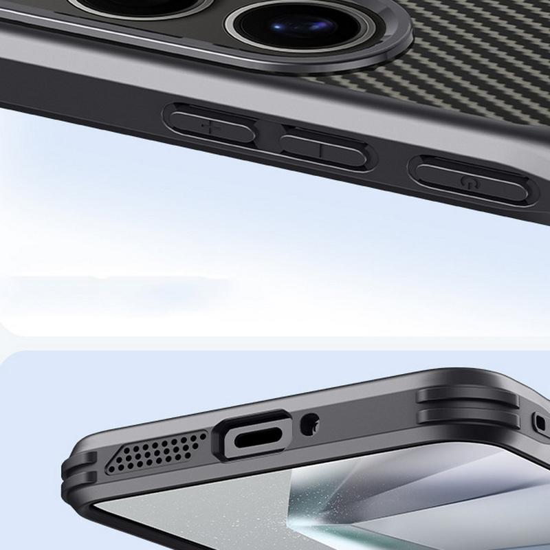 Carbon Fiber Texture Soft Magnetic Phone Case For Samsung S25 Ultra S24 Plus S23 TPU Hybrid Silicone Shockproof Slim Wireless Charge Cover