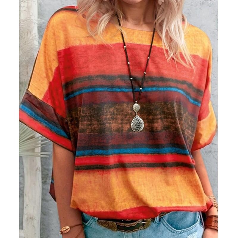 

Summer Women s T-shirt Solid Color Round Neck Loose Short-sleeved T-shirt Tops XXL помаранчевий