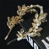 Fashionable crystal pearl alloy leaf headband for women romantic wedding elegant bride wedding photography hair accessories