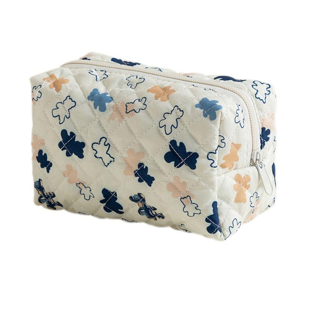 Portable Flower Printed Cosmetic Bag Large Capacity Travel Organizer Makeup Bag Storage Bag
