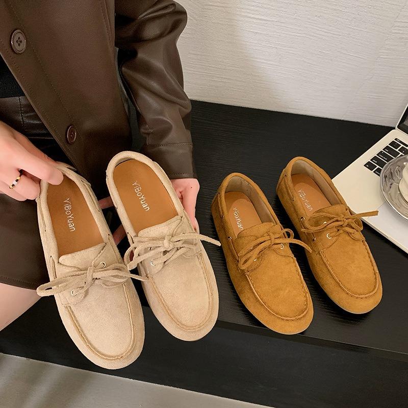 Retro soft-soled cowhide Doudou shoes women's spring new soft leather one-pedal skirt flat-soled single shoes