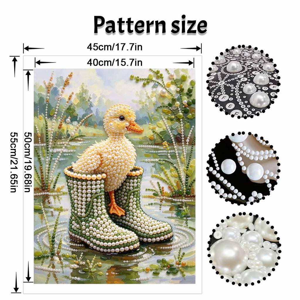 Cute Duck in Rain Boots Pearl Art with Frame 3D Shiny Bead Painting Canvas for Modern Room Decor Relaxing DIY Craft Gift Artistry