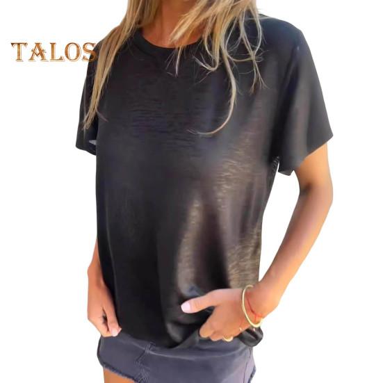 

Женская летняя повседневная футболка с круглым вырезом и коротким рукавом, пуловер, топы, яркий цвет, свободная футболка, уличная одежда 2XL чёрный