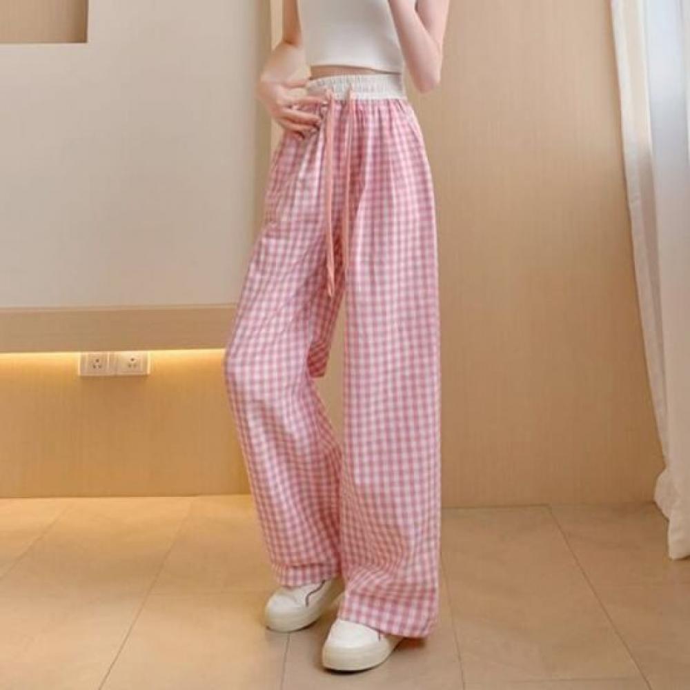 Navava Women Casual Check Banding Thin Pants Np335