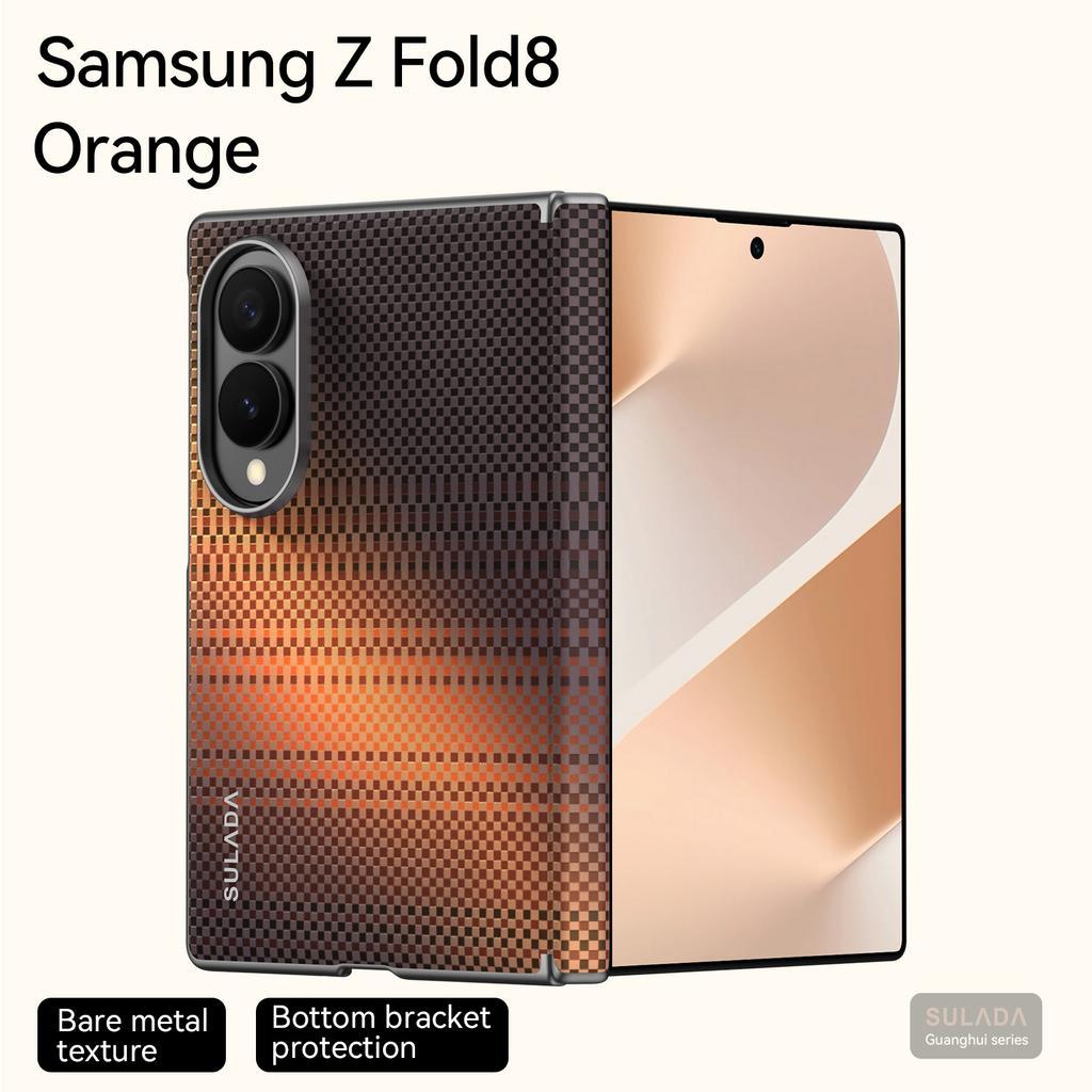 Per Samsung Galaxy Z Fold 8 Custodia Larga 5G Lusso Ultra-sottile Pelle con Motivo Fibra di Carbonio Cerniera Magnetica Copertura Ricarica Wireless