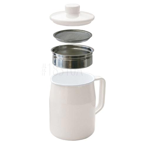 Fuji Horo Enamel Oil Pot with Stainless Steel Filter, Mini, 1.0L, White (Filto OP-1.0L W)